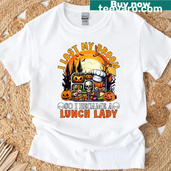 Funny Halloween T-shirt with text about being a lunch lady