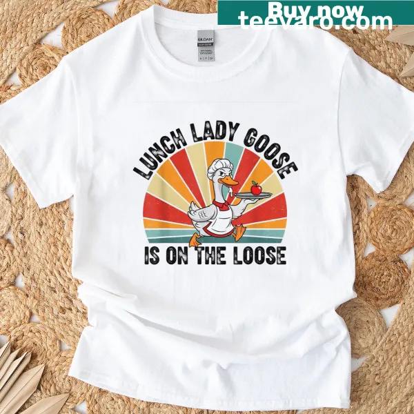 Funny illustration of a goose as a lunch lady