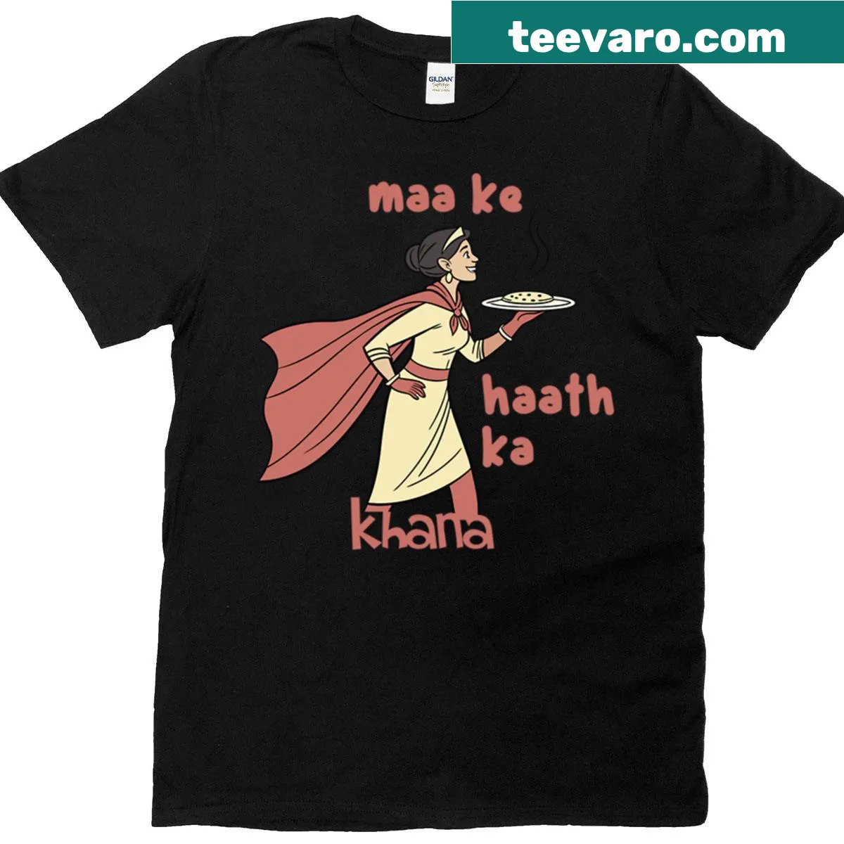 T-shirt celebrating moms with 'Supermom Paratha Hero' text — on a men's t-shirt