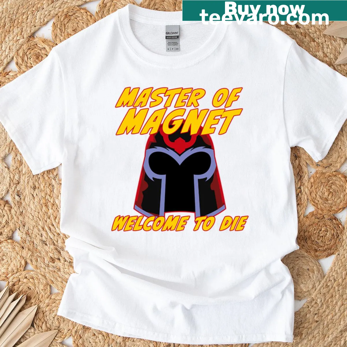 Cartoon T-shirt featuring Magneto with magnetic powers — on a men's t-shirt