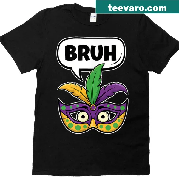 Funny Mardi Gras mask with feathers graphic on T-shirt