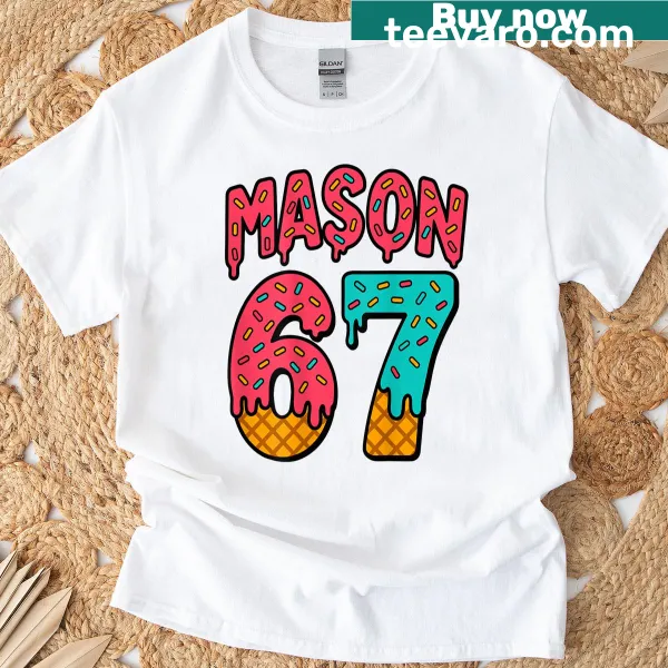 Cute ice cream-themed shirt with a playful meme and '67' on the back.