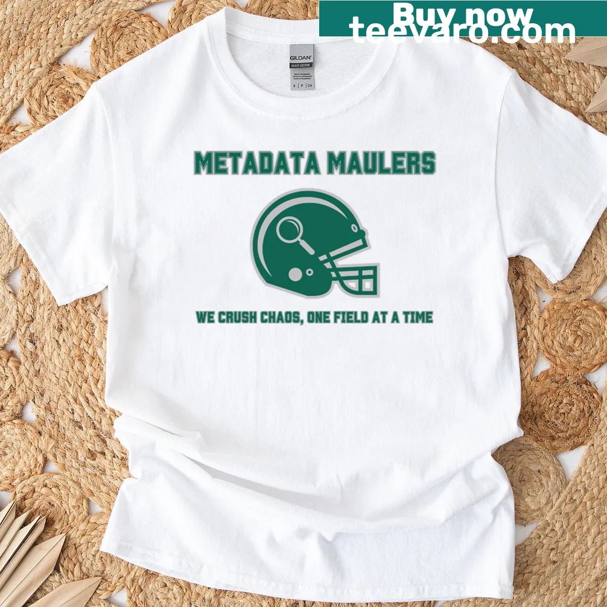 T-shirt with bold typography reading Metadata Maulers — on a men's t-shirt