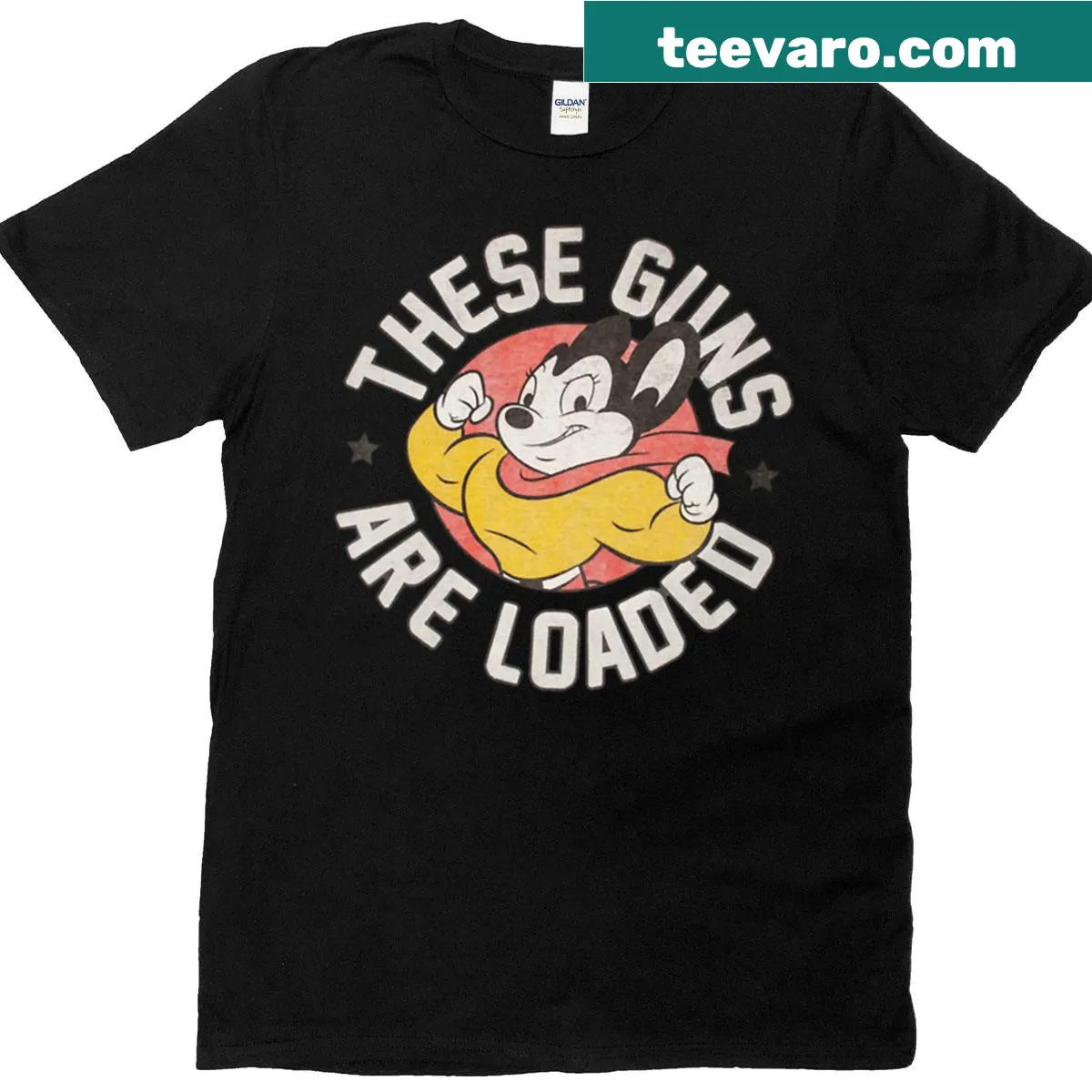 Vintage T-shirt featuring Mighty Mouse with humorous text. — on a men's t-shirt