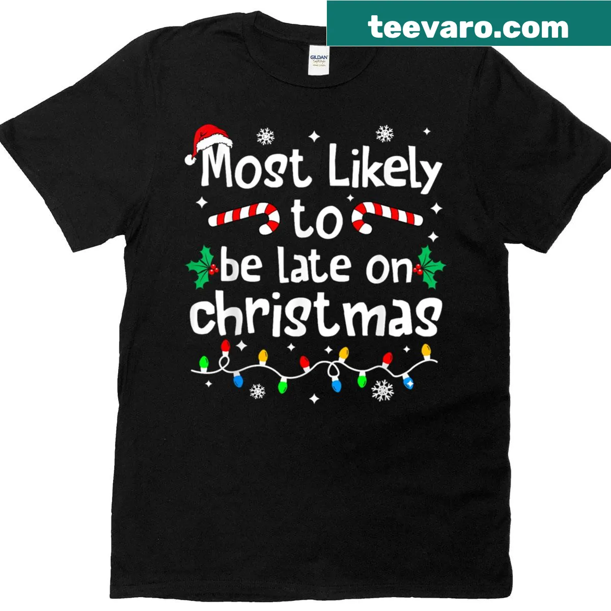 Funny Christmas T-shirt for families with a late arrival theme — on a men's t-shirt