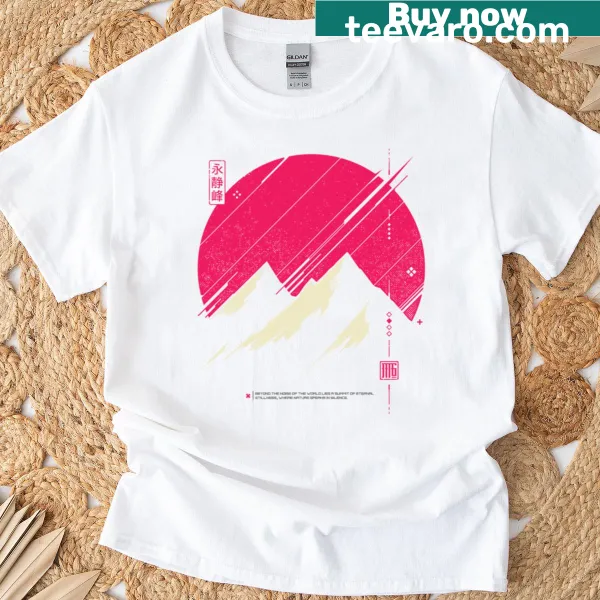 Serene mountain illustration on a calming T-shirt