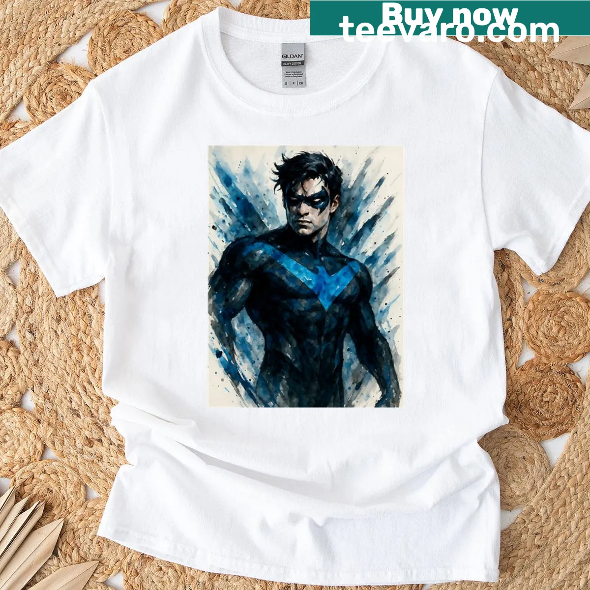 Nightwing watercolor art print T-shirt — on a men's t-shirt