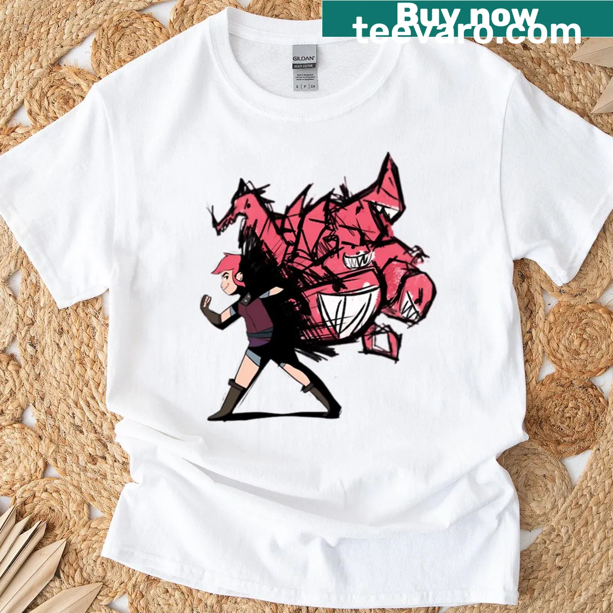 Oversized T-shirt featuring Nimona in a whimsical design — on a men's t-shirt
