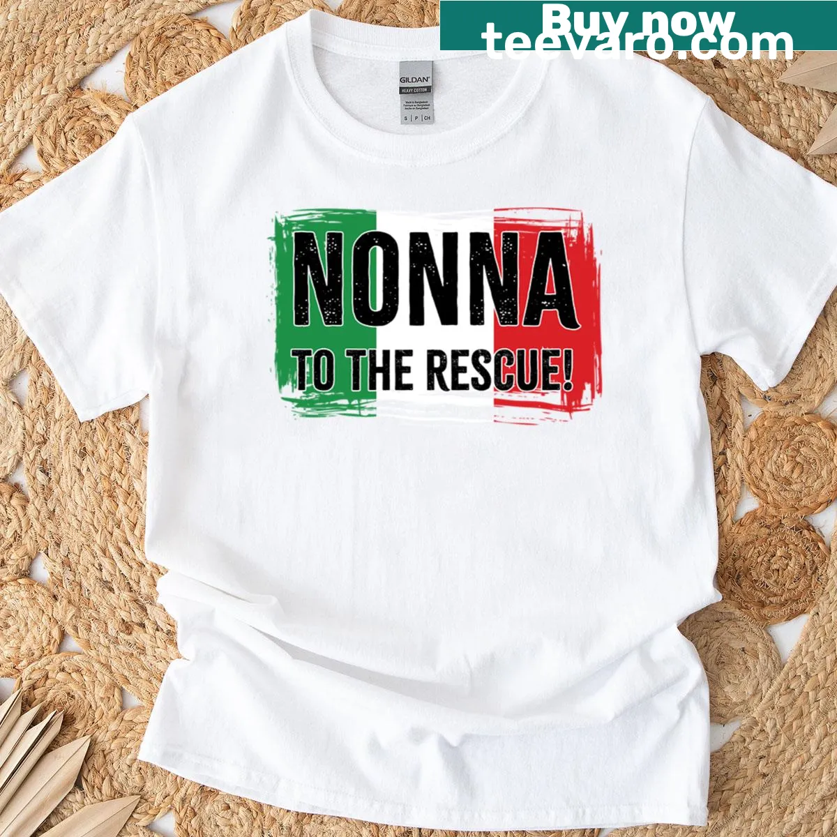 Oversized t-shirt with 'Nonna To The Rescue' typography — on a men's t-shirt
