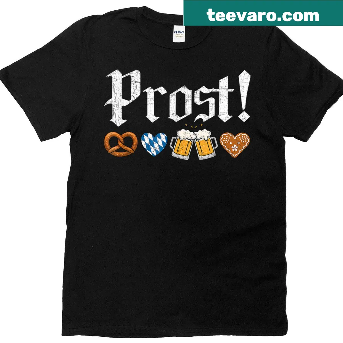 Vintage T-shirt featuring German flag and 'Prost' text — on a men's t-shirt