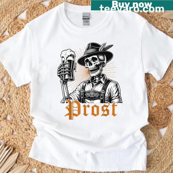 Skeleton graphic toasting with beer for Oktoberfest t-shirt