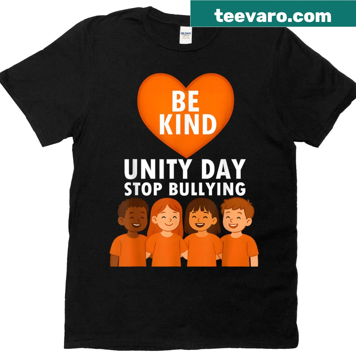 Bright orange kids T-shirt with anti-bullying message — on a men's t-shirt