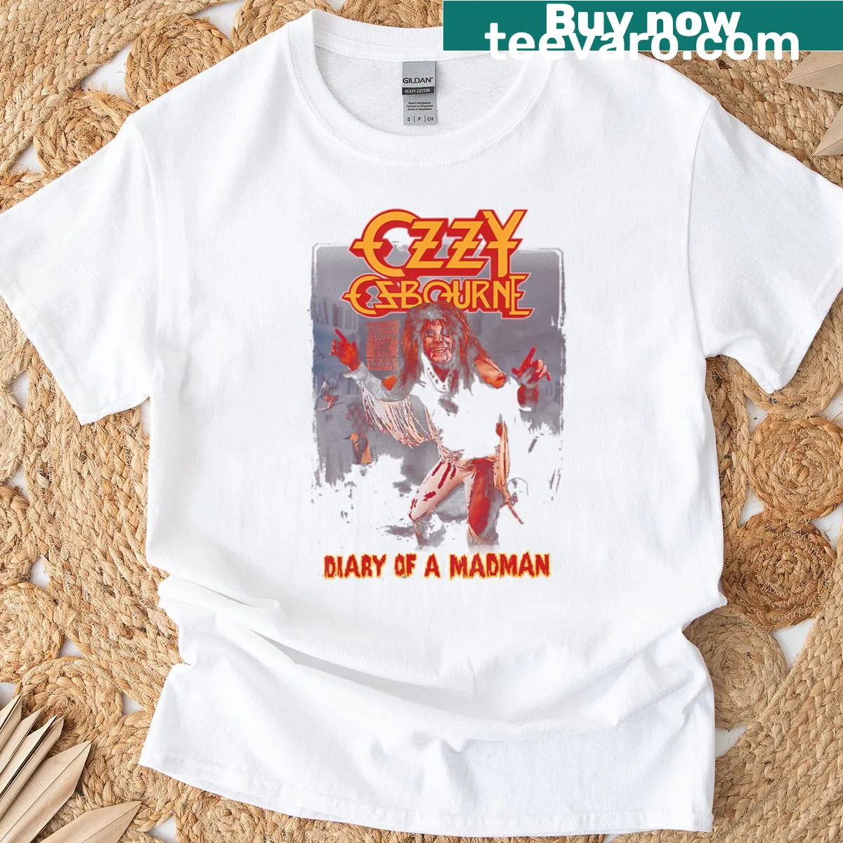 Ozzy Osbourne Diary Of A Madman text T-shirt — on a men's t-shirt
