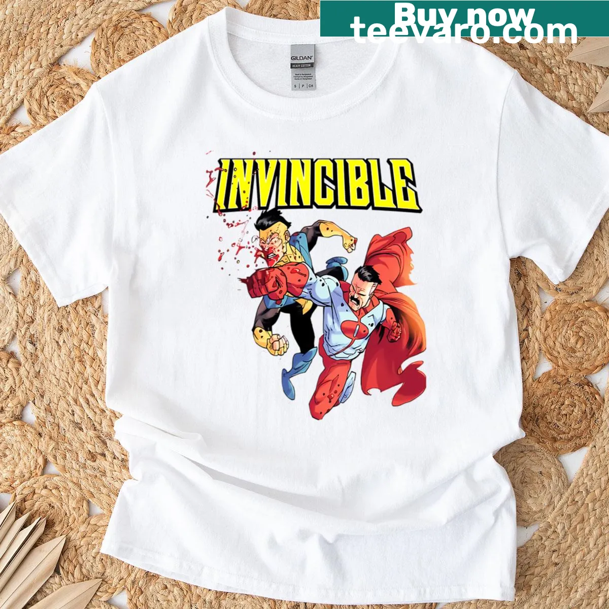 Vintage superhero cartoon graphic with text 'Super Dad' for fathers and sons — on a men's t-shirt