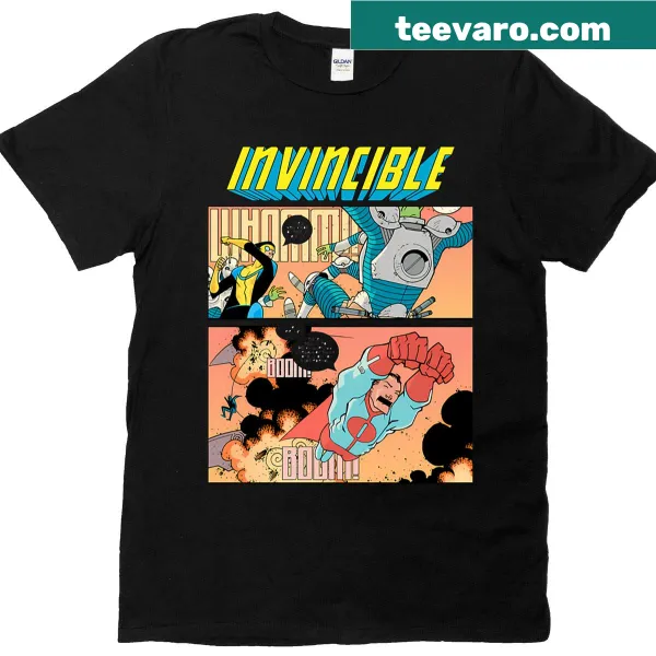 Vintage-style cartoon father-son superhero graphic t-shirt