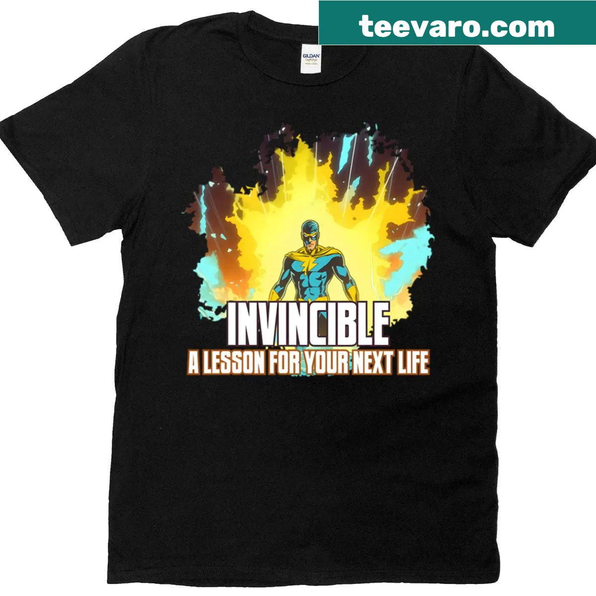 Vintage cartoon father son superhero graphic T-shirt — on a men's t-shirt