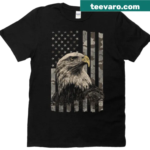 Bald eagle graphic over a distressed American flag on t-shirt