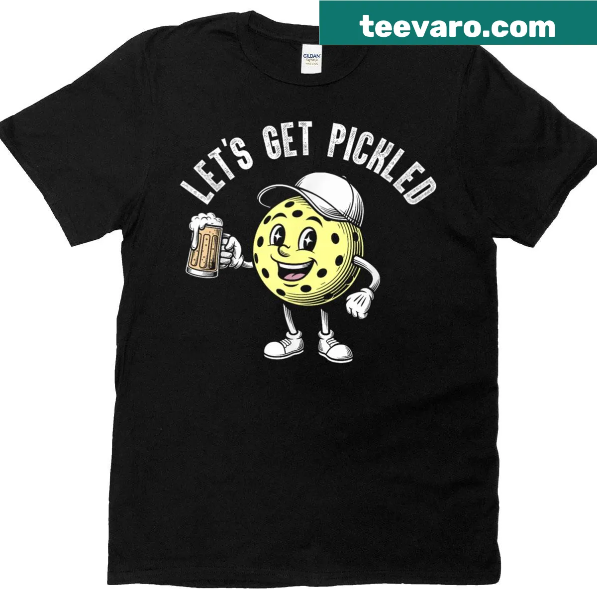 Funny T-shirt featuring 'Drinking & Dinking' pickleball design — on a men's t-shirt