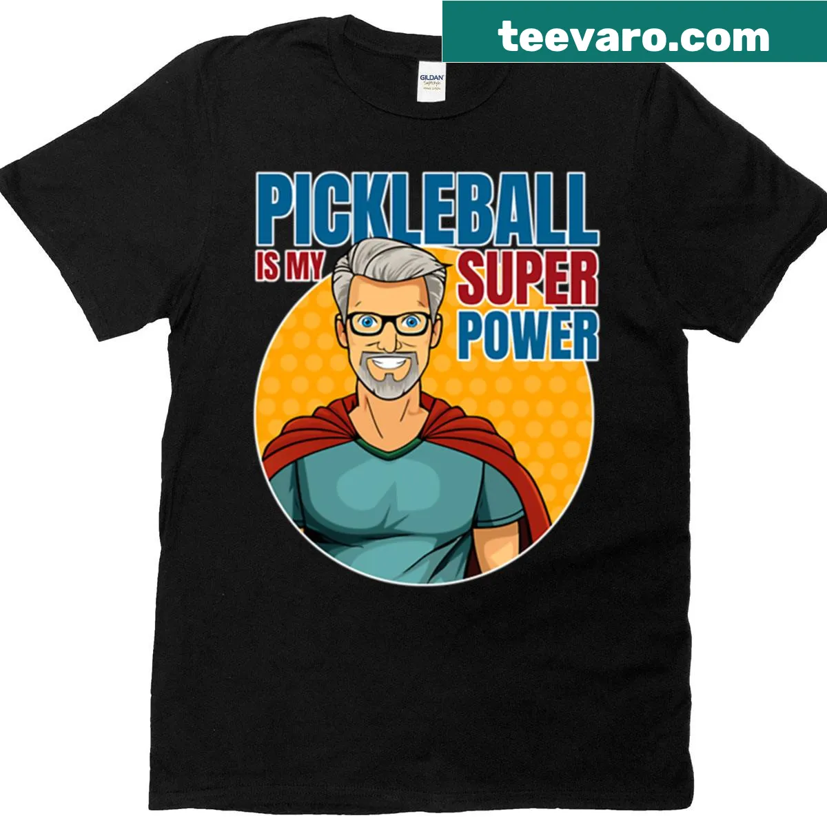 Active T-shirt with pickleball superhero graphic — on a men's t-shirt