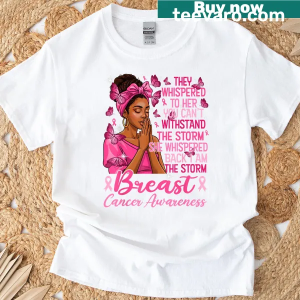 Pink ribbon and 'I Am Storm' text for breast cancer awareness shirt