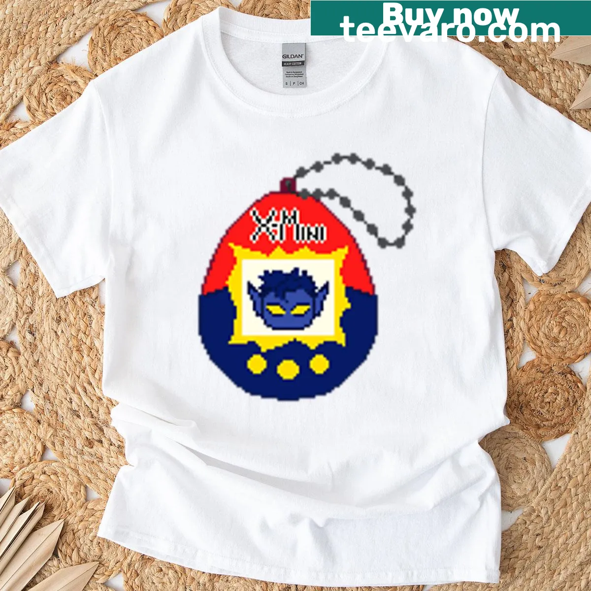 Pixelated Nightcrawler character illustration on T-shirt. — on a men's t-shirt