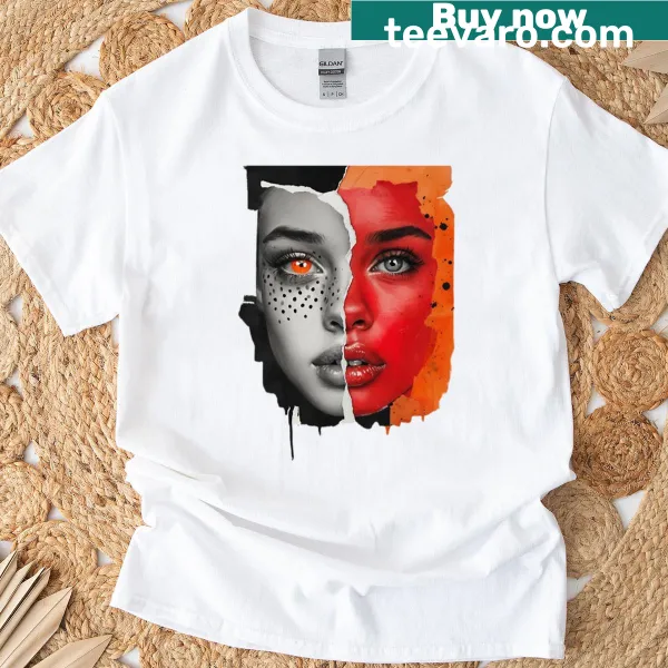 Oversized T-shirt featuring a portrait of a woman in artistic style