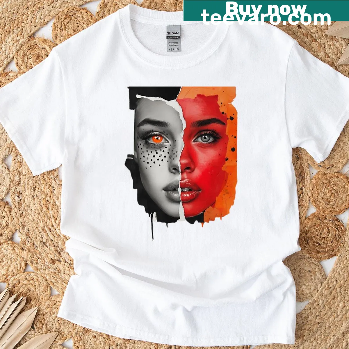 Oversized T-shirt featuring a portrait of a woman in artistic style — on a men's t-shirt