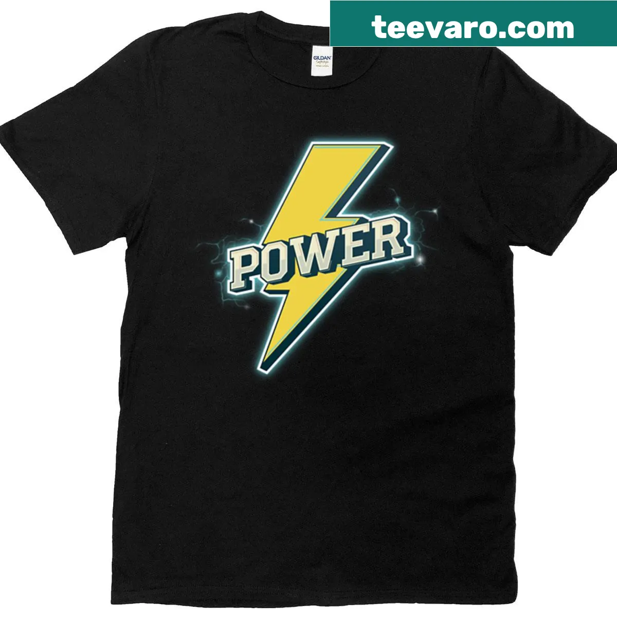 Bold motivational energy design with lightning bolt and text — on a men's t-shirt