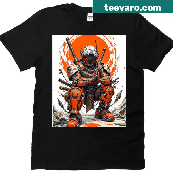 Futuristic Mech Warrior graphic T-shirt for sci-fi fans