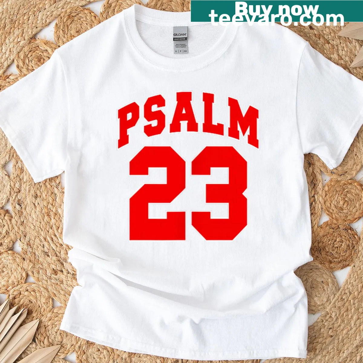 Christian T-shirt featuring Psalm 23 'The Lord Is My Shepherd' design — on a men's t-shirt