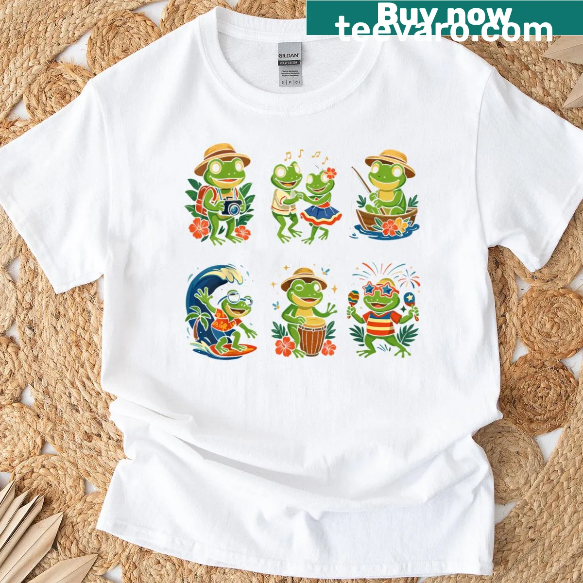 Coqui frog illustration representing Puerto Rican heritage on a T-shirt. — on a men's t-shirt