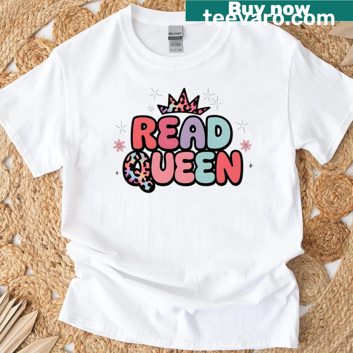Hand-lettered Read Queen text graphic T-shirt — on a men's t-shirt