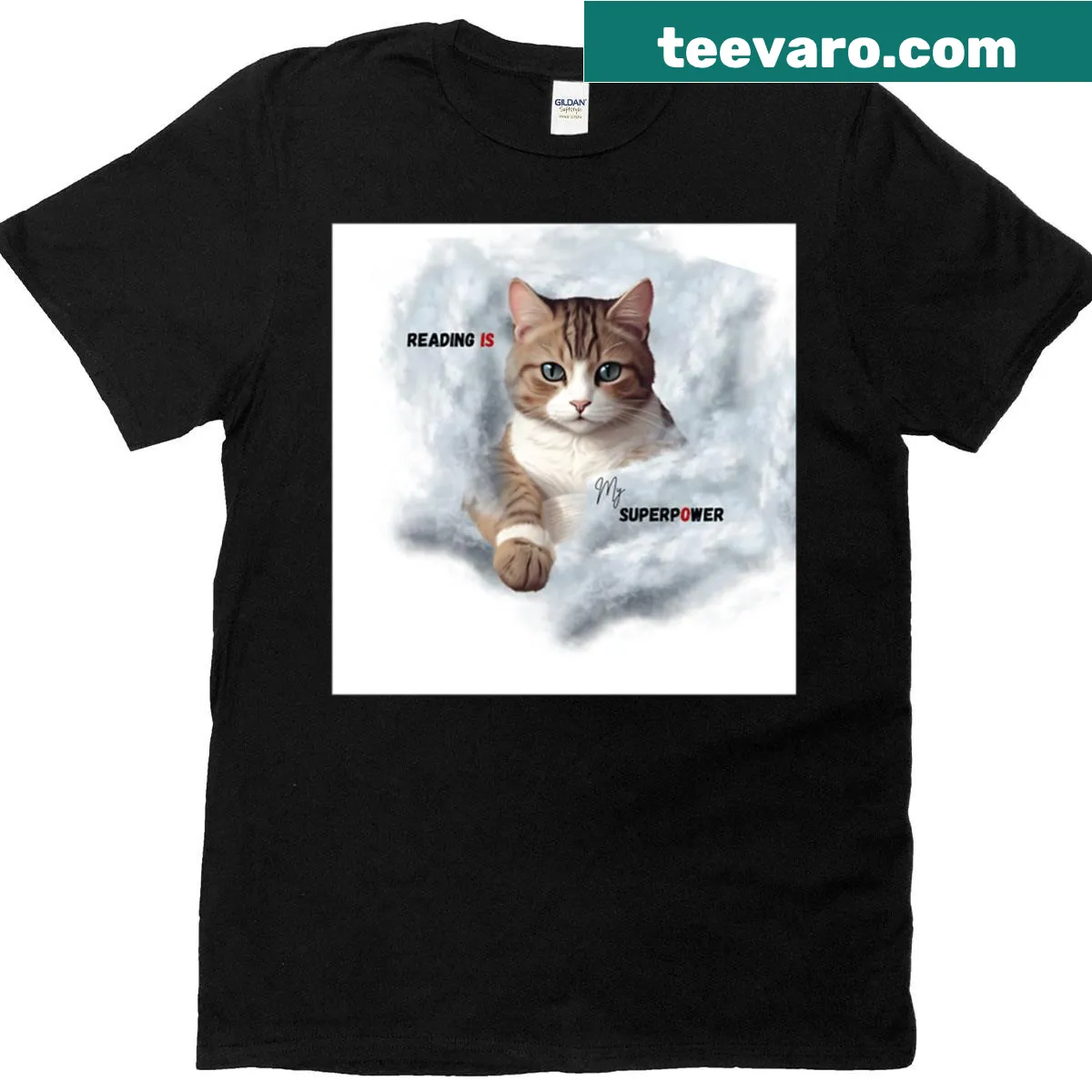 T-shirt featuring the quote 'Reading Is My Superpower' in bold typography — on a men's t-shirt