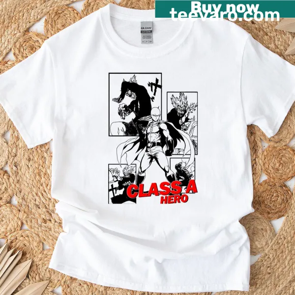 T-shirt with bold red typography stating 'Superhero Class A.'