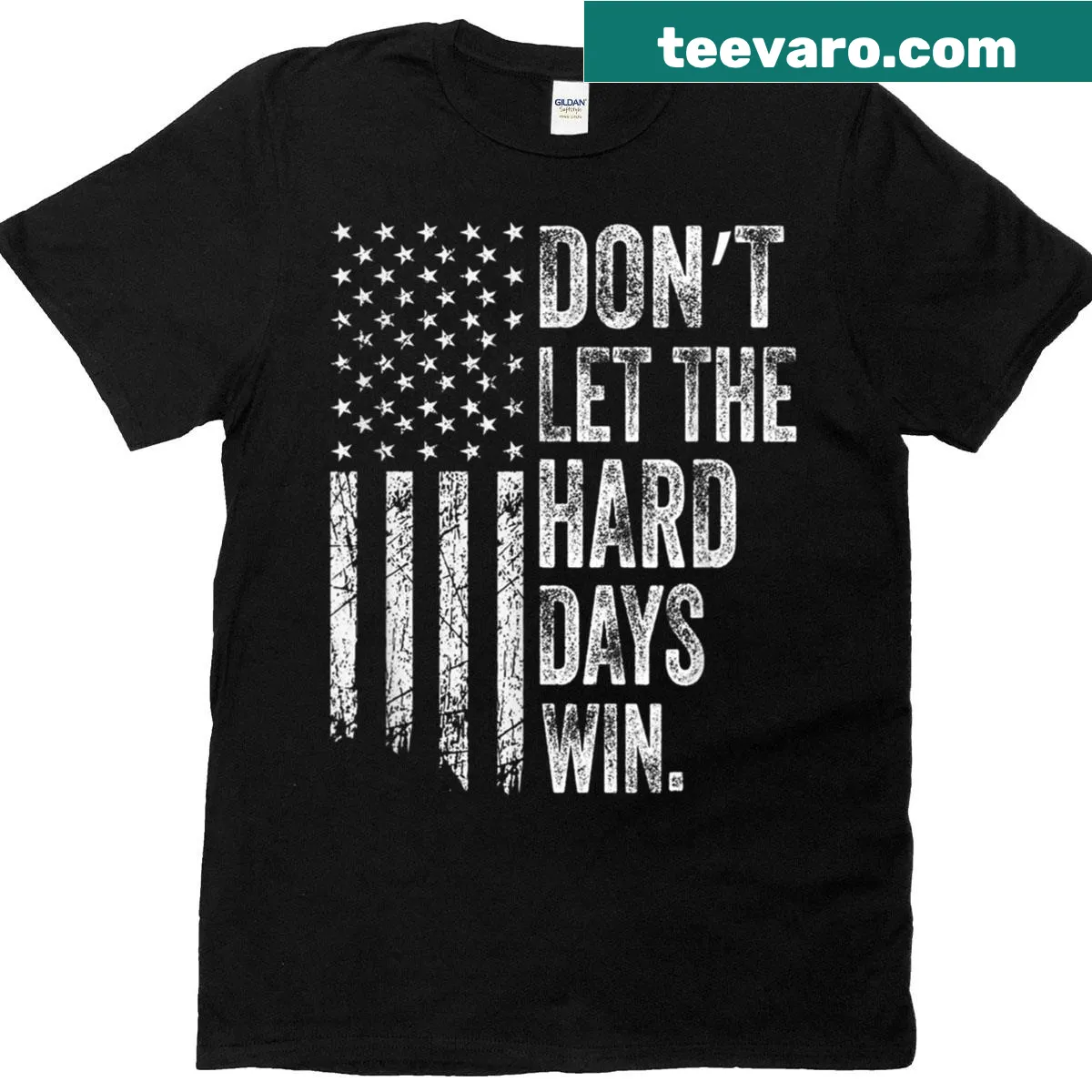 Retro American flag t-shirt with motivational text — on a men's t-shirt