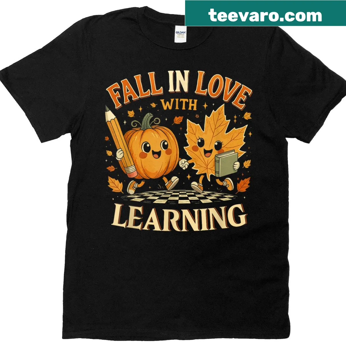 Autumn pumpkin graphic on a teacher t-shirt — on a men's t-shirt