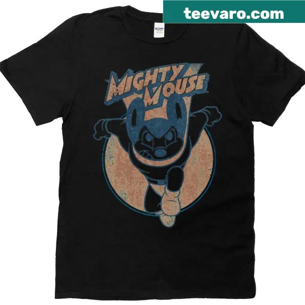 Mighty Mouse t-shirt featuring a playful retro cartoon design