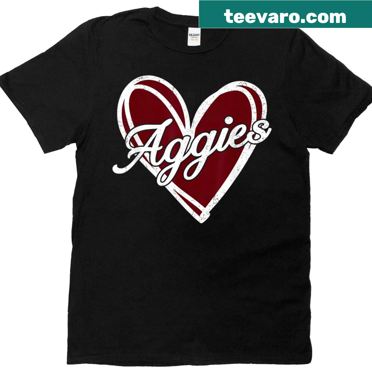 Personalized Aggies-heart T-shirt in retro style — on a men's t-shirt