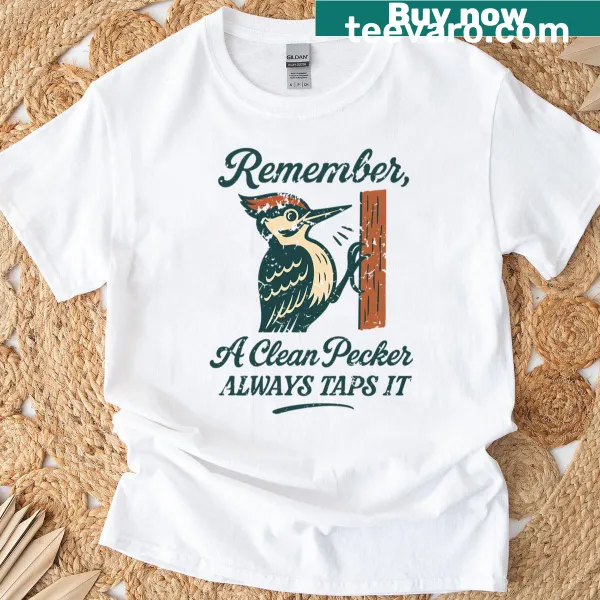 Vintage-style T-shirt featuring humorous woodpecker design and phrase