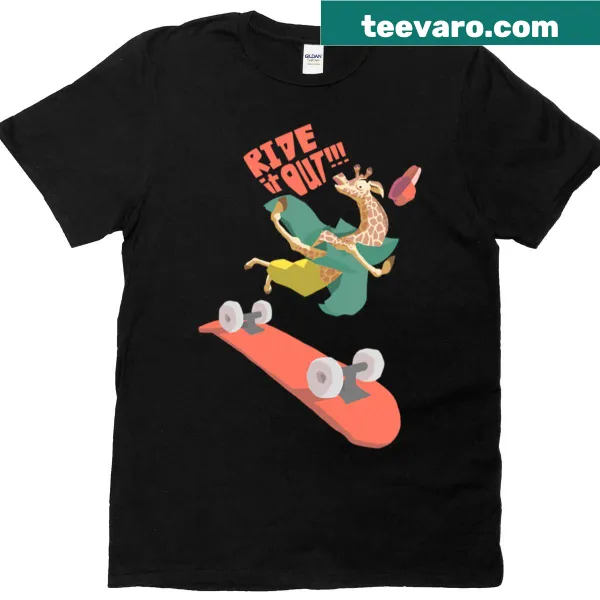 Funny giraffe on a skateboard cartoon T-shirt for kids
