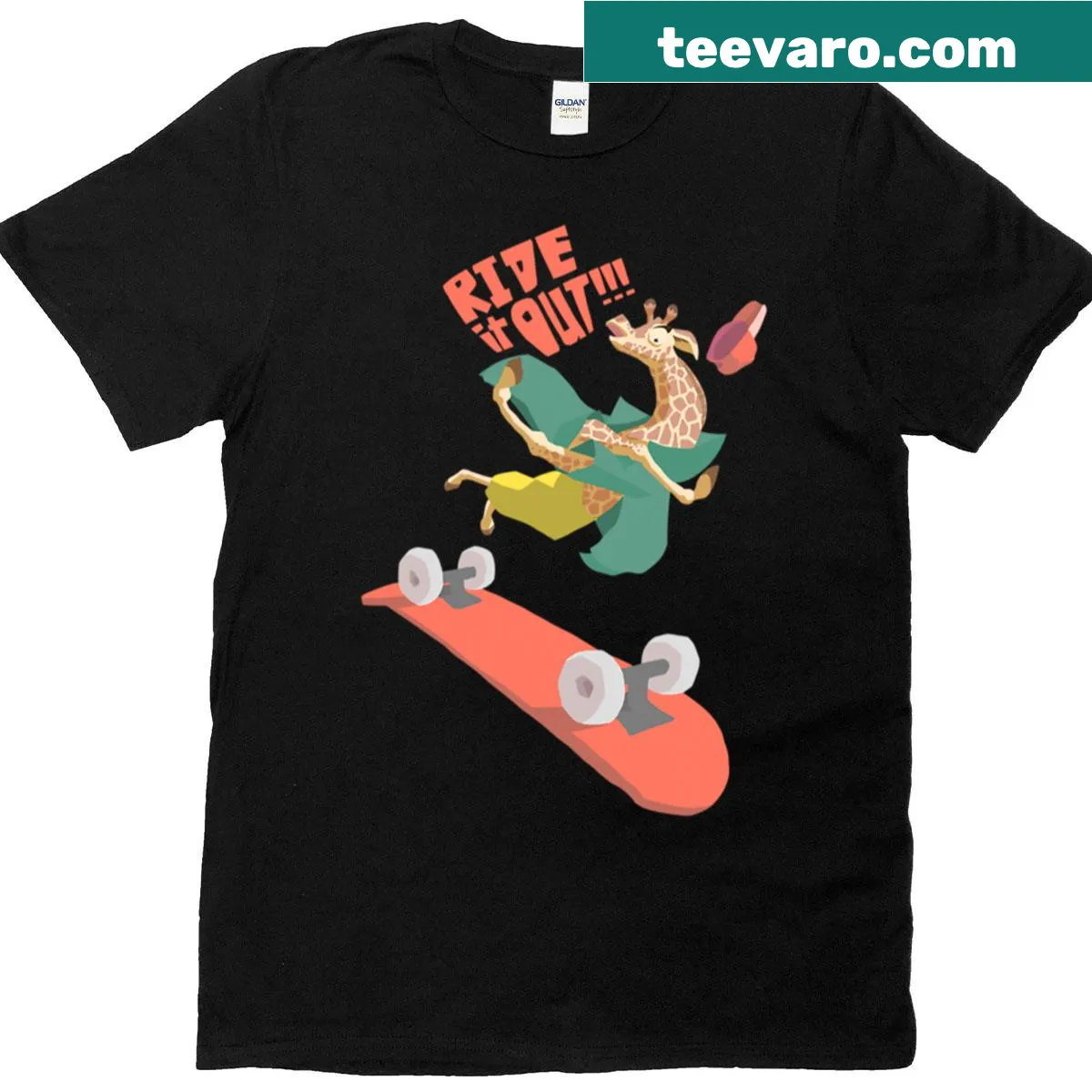 Funny giraffe on a skateboard cartoon T-shirt for kids — on a men's t-shirt