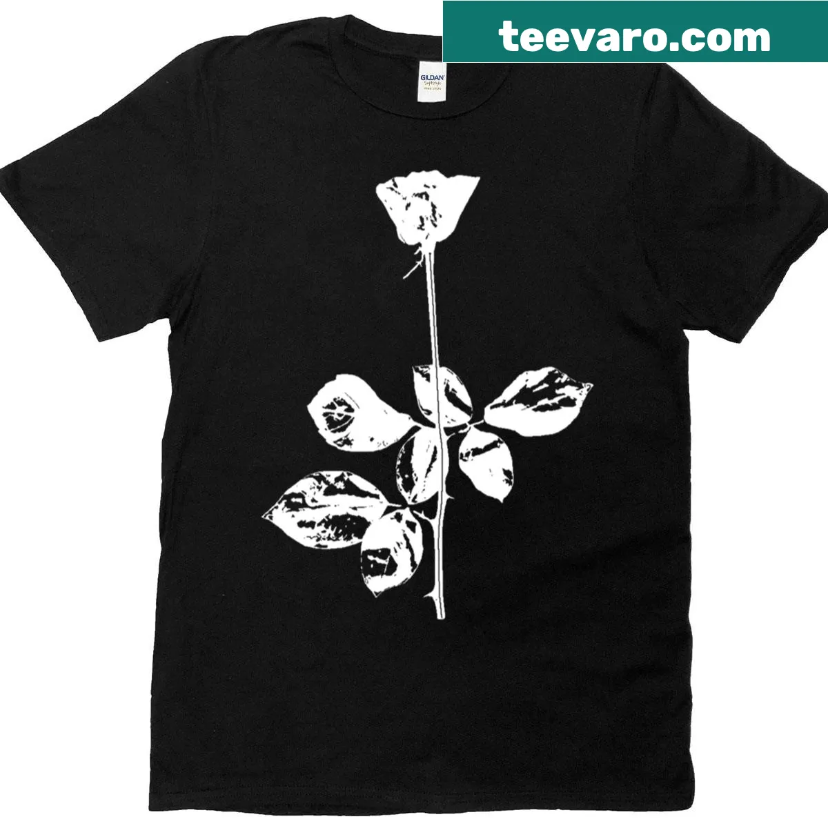 Stylized rose graphic inspired by the Violator album cover — on a men's t-shirt