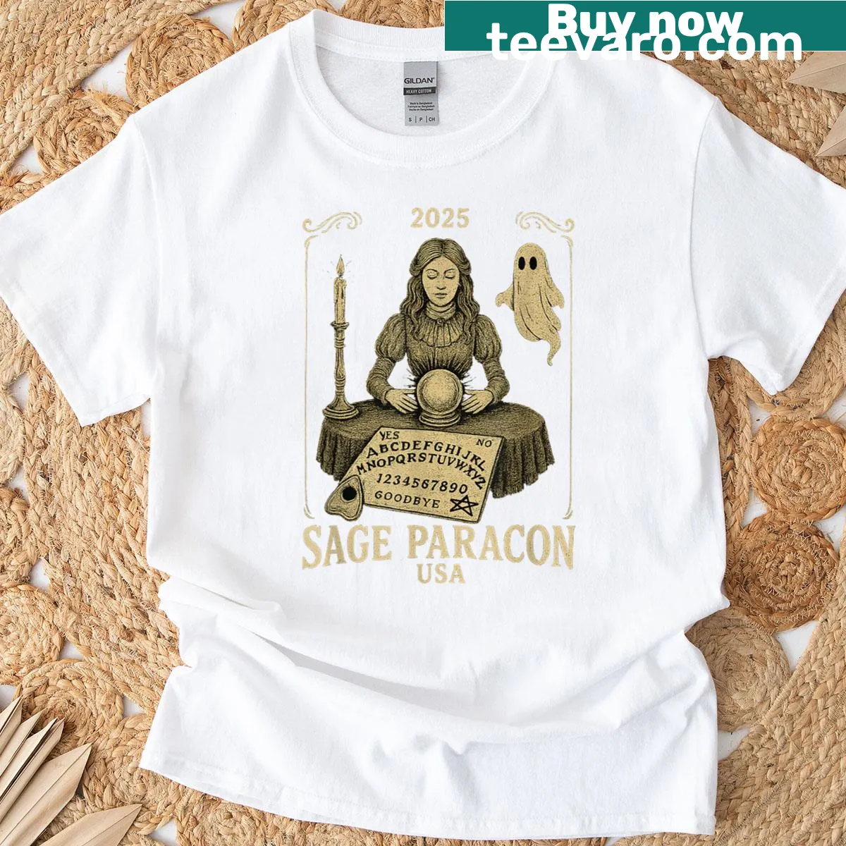 Minimalist typography T-shirt for Sage Paracon USA 2025 event. — on a men's t-shirt
