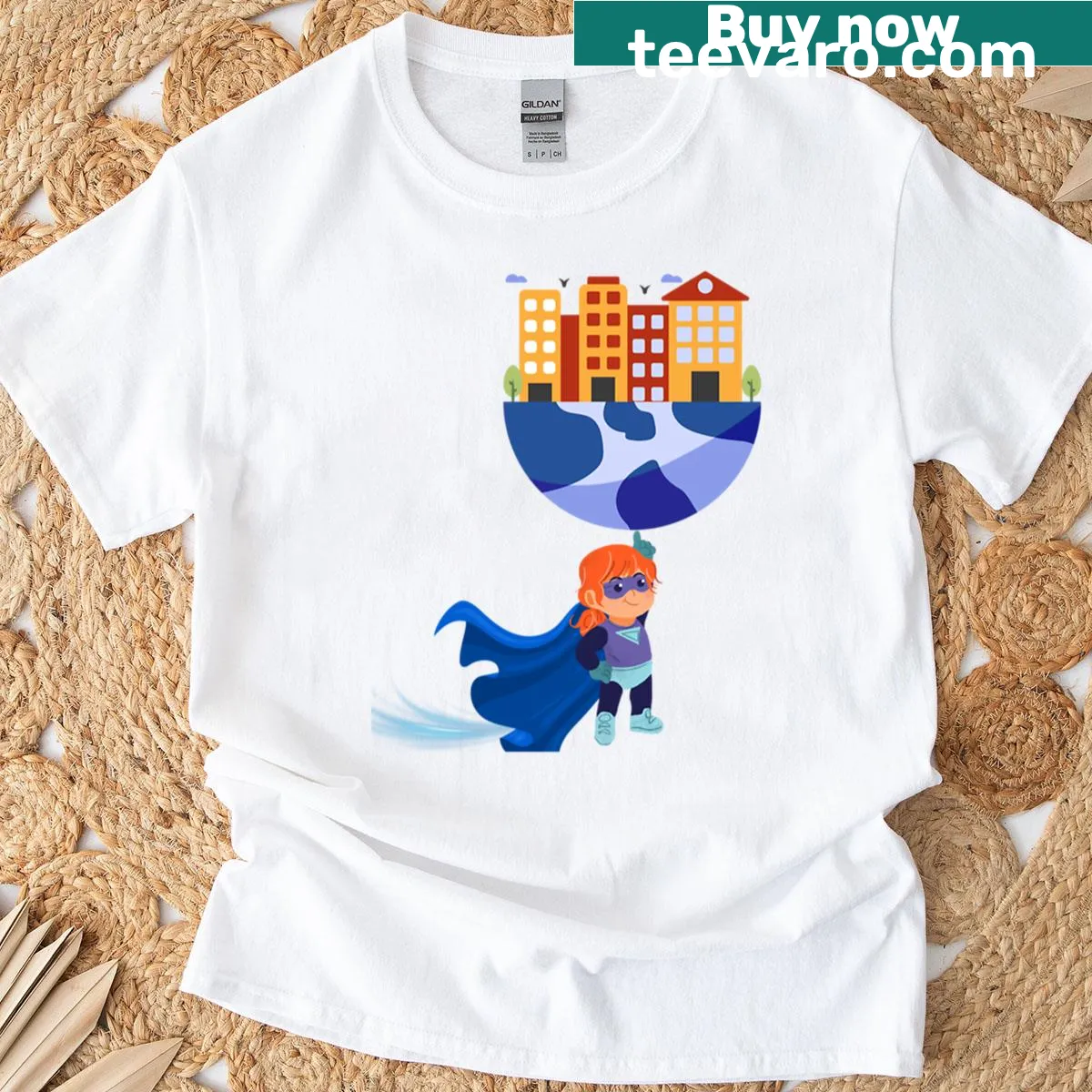 Inspirational t-shirt with the message 'Saving The World Small Hero Big Impact' in bold typography — on a men's t-shirt
