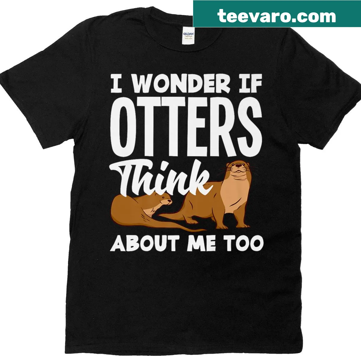 Cartoon sea otters T-shirt with playful design — on a men's t-shirt