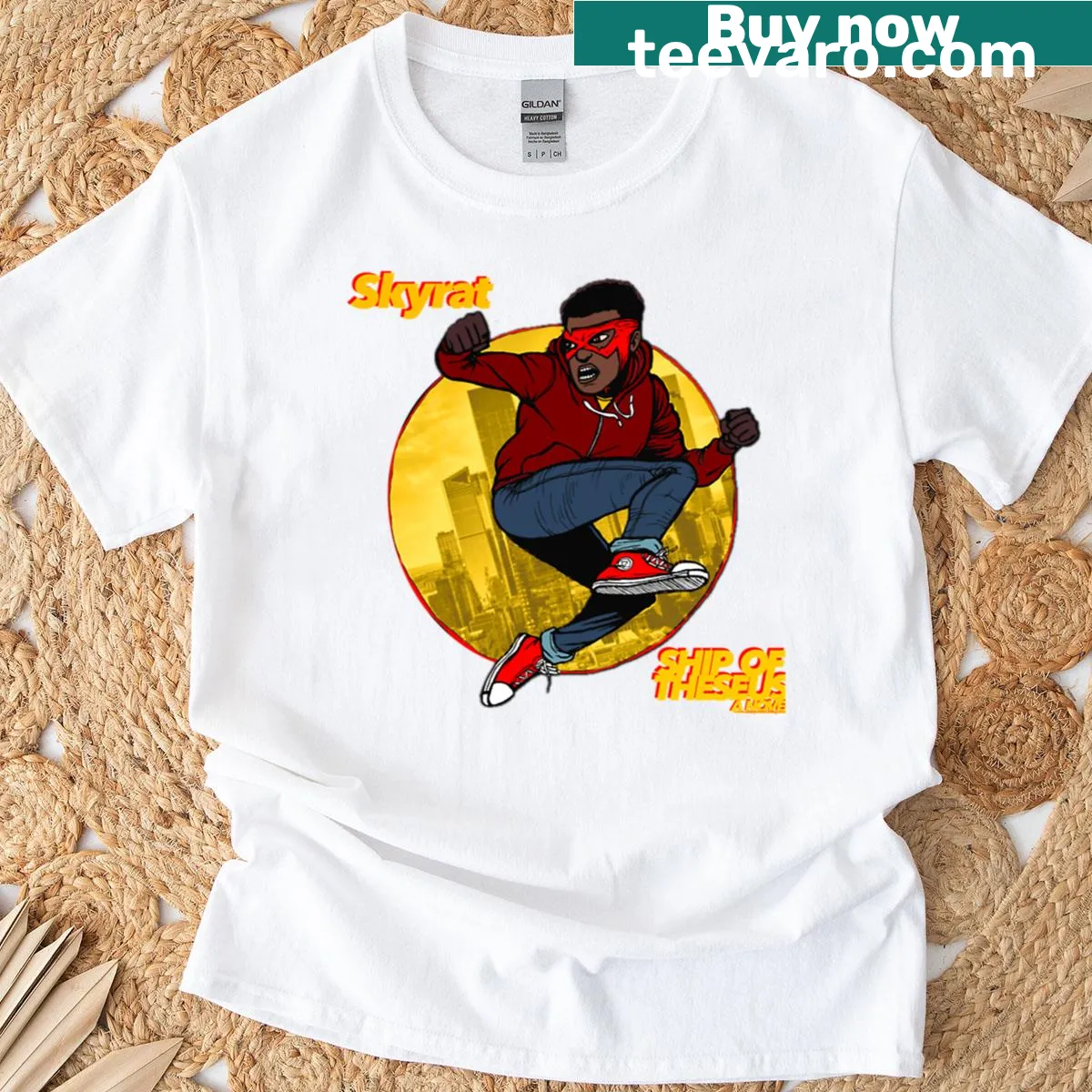 Illustrative design of the Ship of Theseus concept on a t-shirt — on a men's t-shirt