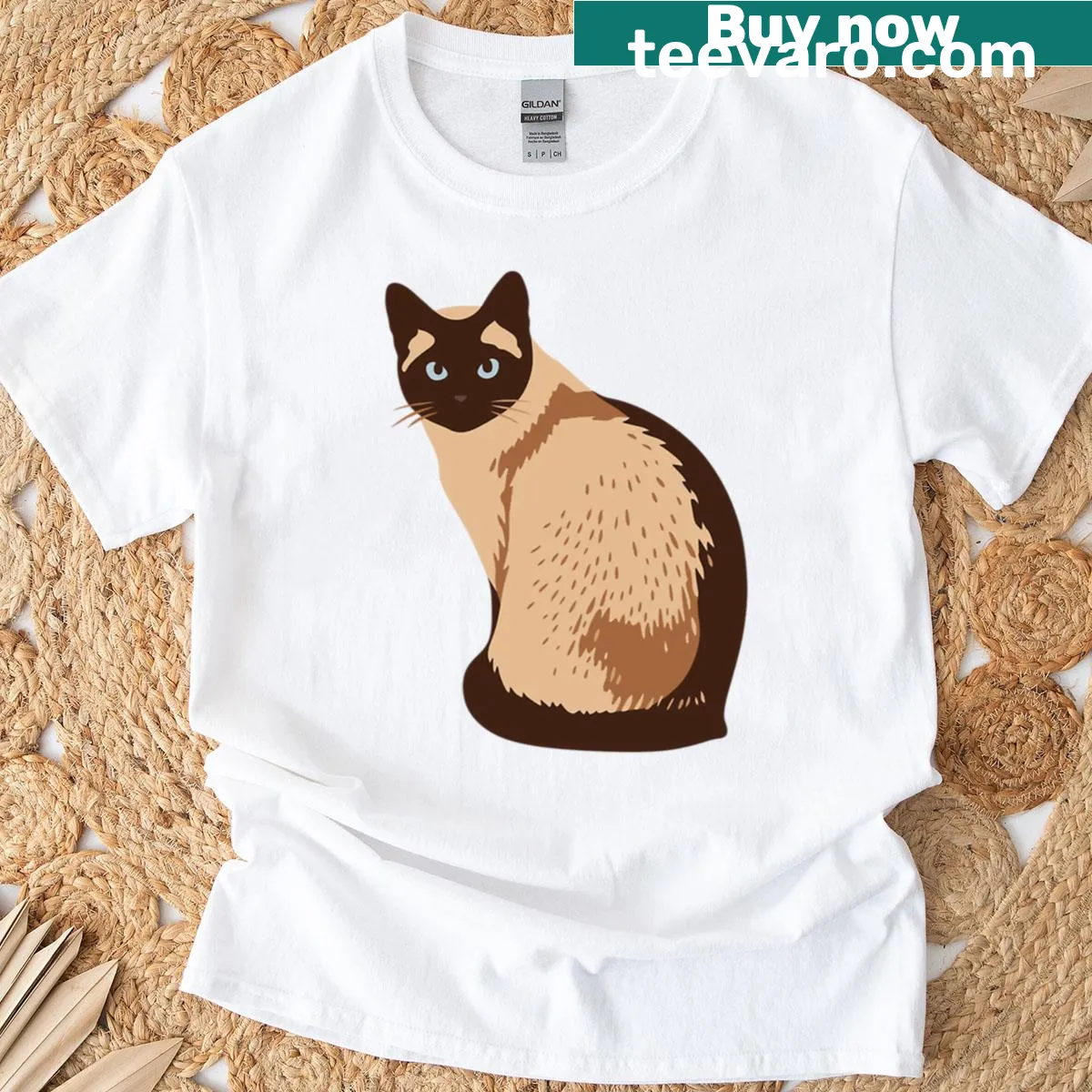 Stylish vector art t-shirt featuring a Siamese cat design. — on a men's t-shirt