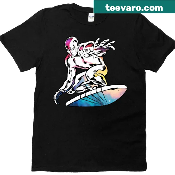 Silver Surfer graphic on a cosmic-themed t-shirt