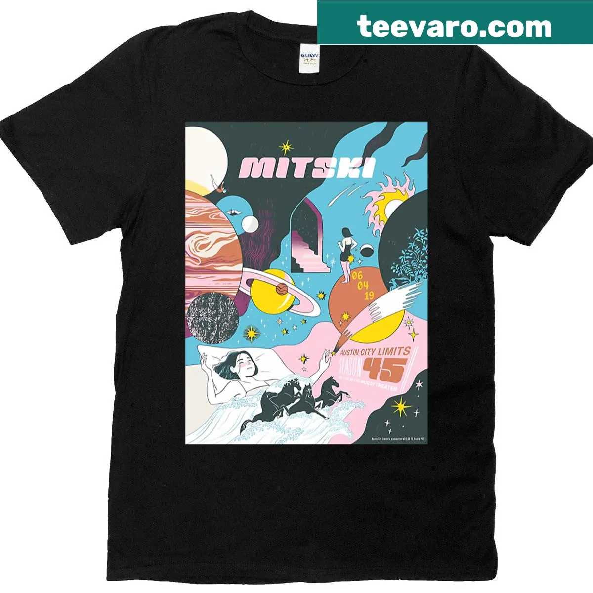 Retro 80s music tour graphic t-shirt — on a men's t-shirt