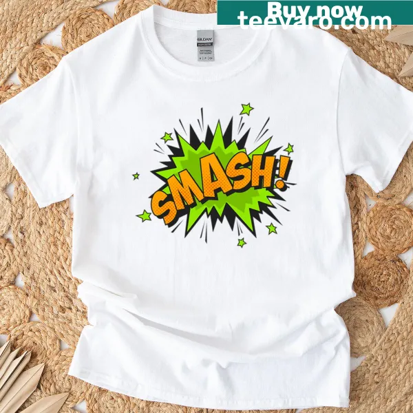 Comic-themed t-shirt with a burst design and playful pop art style.